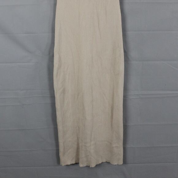 Caroline Constas Dress Small Ribbed Knit Crochet Collar Midi Bodycon Beige Chic - Picture 4 of 11